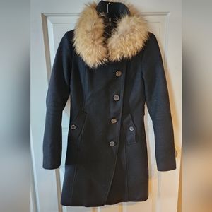 Soia & Kyo black wool coat with removable fur collar and inner collar. Size xs